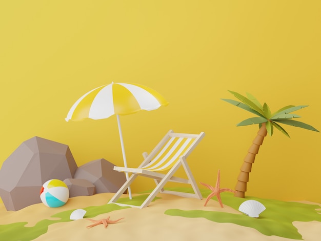 3D render van abstracte minimale scène voor het tonen van producten of cosmetische presentatie met zomerse strandscène
