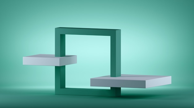 3D render van abstracte mintgroene geometrische achtergrond met vierkant isometrisch frame.