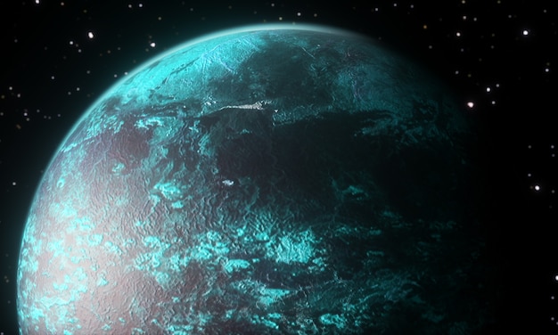 3D render van abstracte oude planeet tijdens explosie op zwarte achtergrond