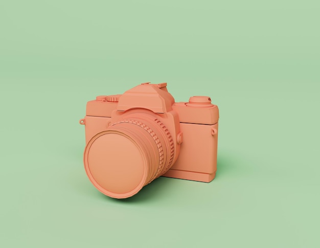 3D render van analoge camera roze kleur 3d illustratie geïsoleerd op pastelkleuren minimale scene
