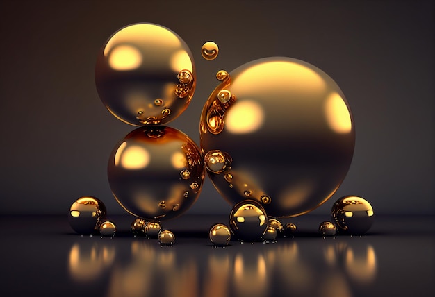 3D render van bollen Abstracte achtergrond met gouden en zilveren ballen generatieve ai