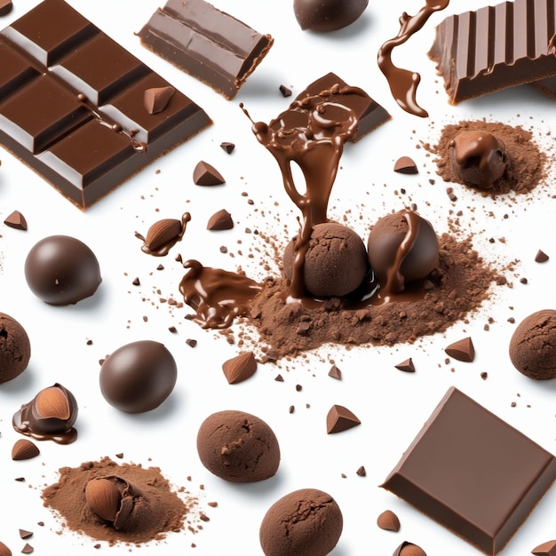 3D render van chocolade bespat met lege achtergrond Gegenereerd met AI