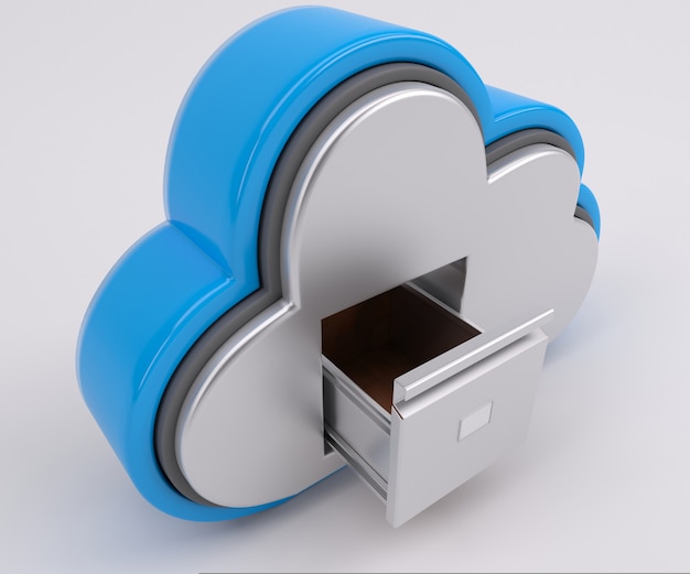 3d render van cloud drive-pictogram met archiefkast