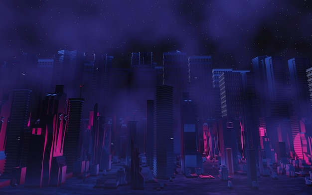 3D render van Cyber punk nacht stadslandschap concept Licht gloeit op donkere scène Nachtleven Technologie netwerk voor 5g Voorbij generatie en futuristisch van SciFi hoofdstad en bouwscène