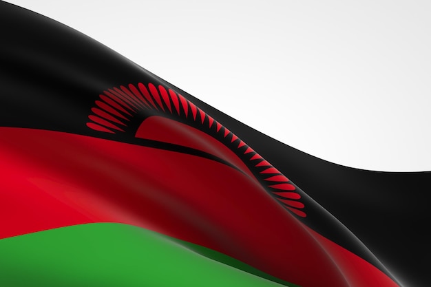 3D render van de Malawische vlag zwaaien.