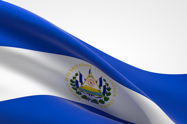 3D render van de salvadoriaanse vlag zwaaien.