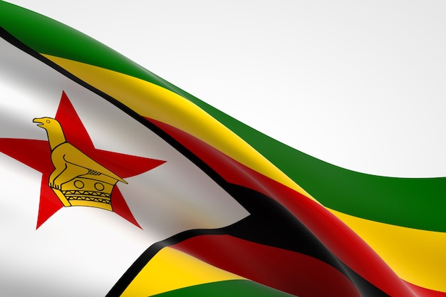 3D render van de Zimbabwaanse vlag zwaaien.