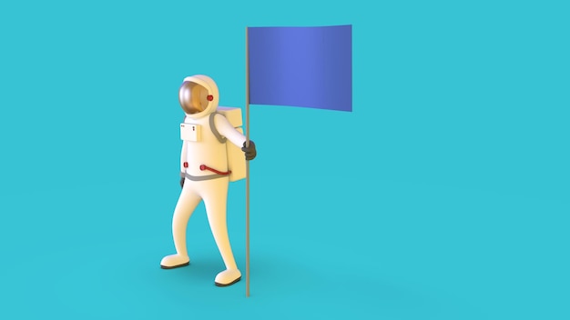 3d render van een astronaut in een ruimtepak met een vlag