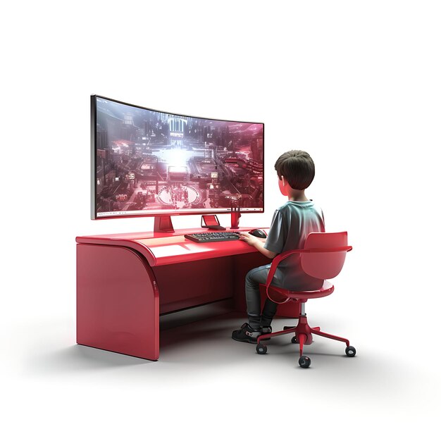 3D render van een kind dat online game speelt 3D Rende Creatief concept Digital Native Gen Alphar