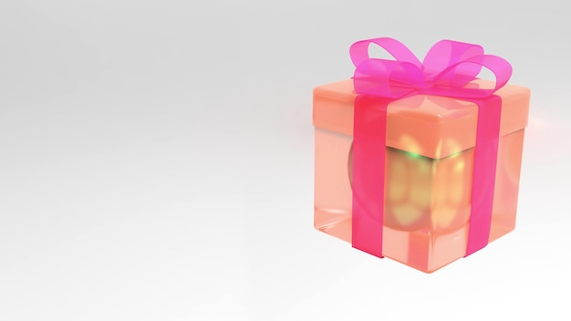 3D render van een spandoek met geschenkdoos Kerst geschenkdoos met strik op een witte achtergrond