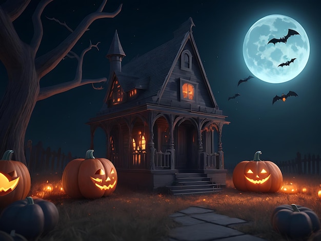 3D render van een spookachtige Halloween-achtergrond