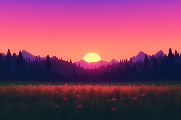 3D Render van een Twilight Summer Landscape-achtergrond