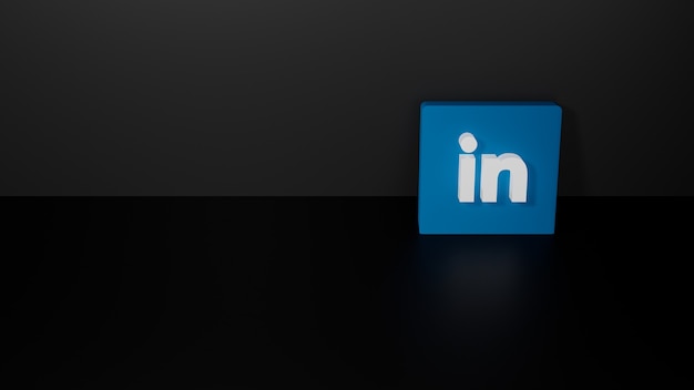 3D render van glanzend LinkedIn-Logo op zwarte donkere achtergrond