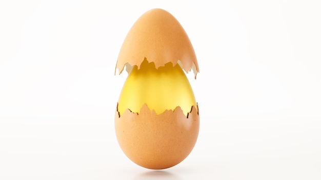 3D render van Golden Easter egg in een normaal ei Golden Egg