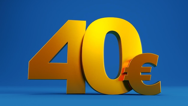 3D render van goud veertig euro op gekleurde blauwe achtergrond Europa geld