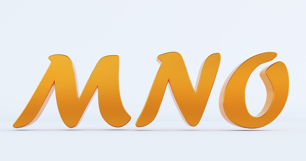 3D render van gouden JKL Letters geïsoleerd op een witte achtergrond, onderwijs concept. m, n, o