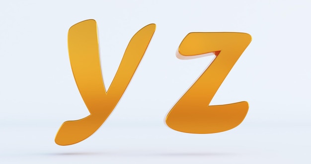 3D render van gouden YZ Letters geïsoleerd op een witte achtergrond, onderwijs concept. yz