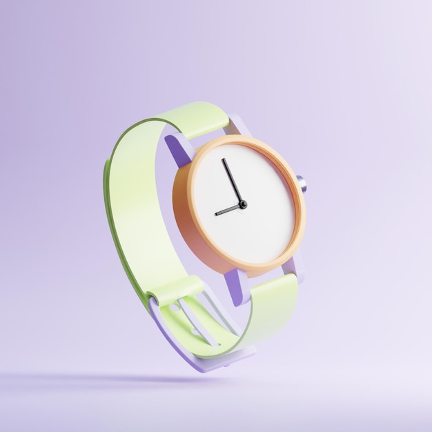 3D render van horloge illustratie pastelkleur