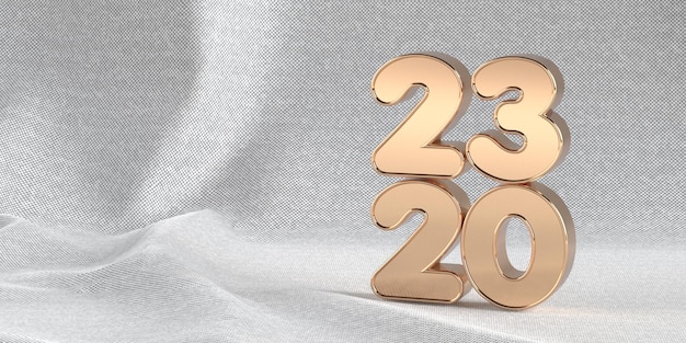 3D render van illustratie 2023 nieuwjaar kleur goud stijl