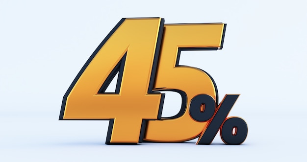 3D render van korting vijfenveertig 45 procent korting geïsoleerd op een witte achtergrond
