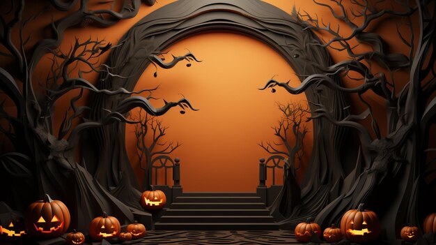 3D render van leeg podium podium met Halloween thema minimalistische abstracte achtergrond illustratie Generatieve AI