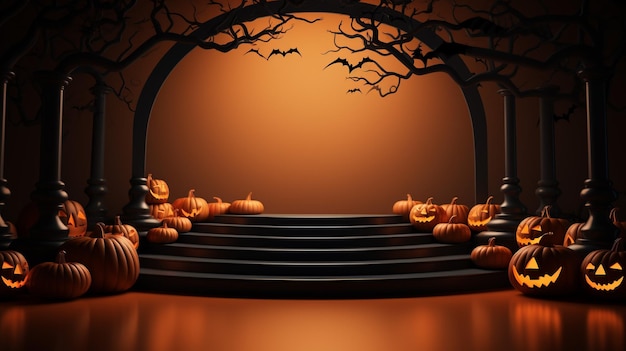 3D render van leeg podium podium met Halloween thema minimalistische abstracte achtergrond illustratie Generatieve AI