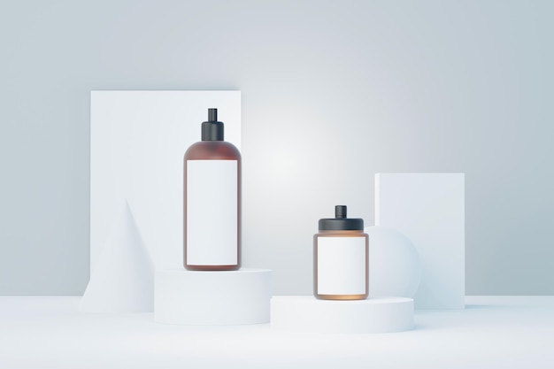 3D render van lege cosmetica huidverzorgingsproduct of verpakking voor mock up Beauty zeep en spa concept Lotion olie vocht voor de gezondheid van de huid Premium en luxe ontwerp voor branding