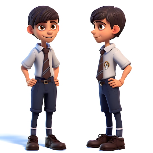 3D Render van Little Boy met bretels en rugzakken poseren