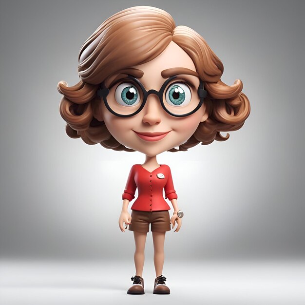 3D-render van Little Girl met nerdbril op grijze achtergrond