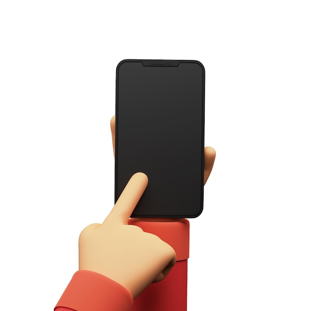 3D render van menselijke hand scrollen slimme telefoon leeg scherm voor uw productadvertentie of app-presentatie