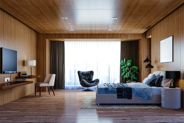 3D render van mooie slaapkamer interieur kamer