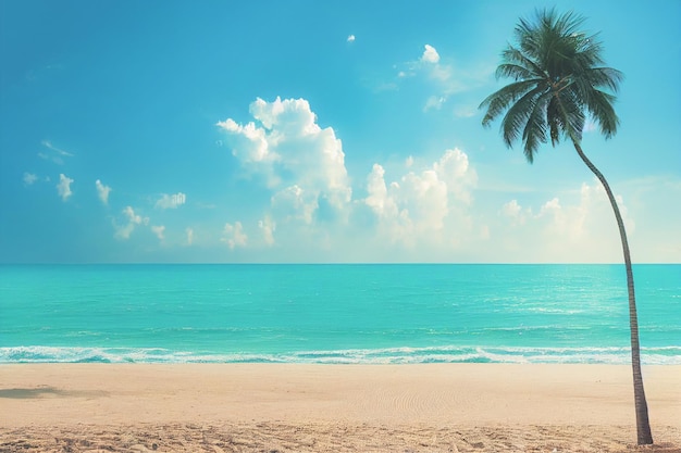 3D render van natuur tropisch strand zee met palmboom en de oceaan Prachtig strand blauw zeewater