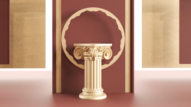 3D render van oude gouden kolom display podium Podium voor display product