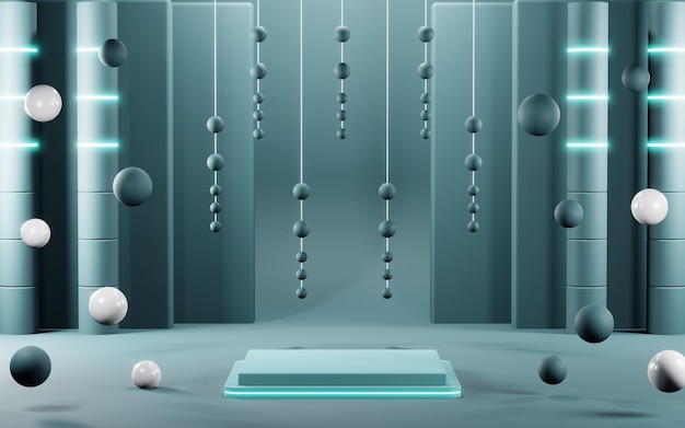 3D render van Podium-achtergrond in blauwe tinten voor het weergeven van cosmetica voor roomproducten