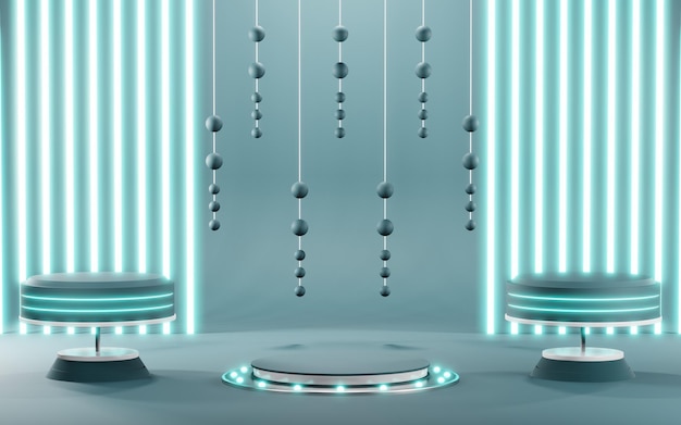 3D render van Podium-achtergrond in blauwe tinten voor het weergeven van cosmetica voor roomproducten