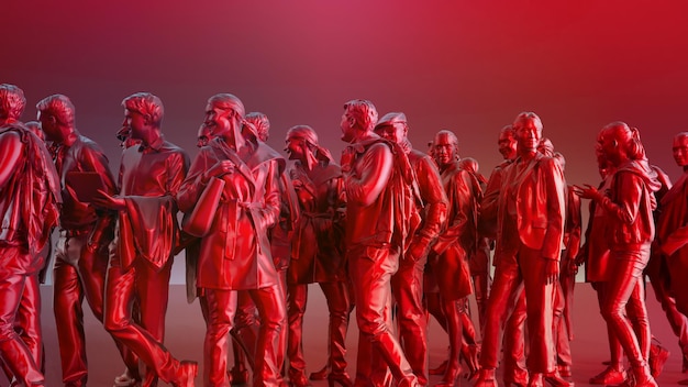 3D render van rode menigte mensen groep mensen die samen staan
