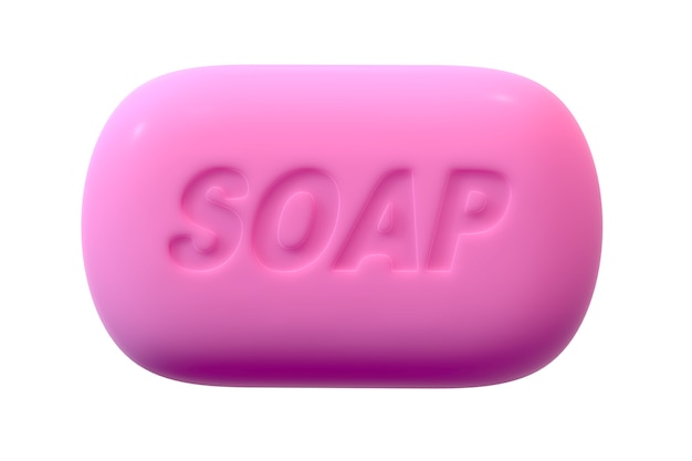 3D render van roze zeep met tekst geïsoleerd op een witte achtergrond