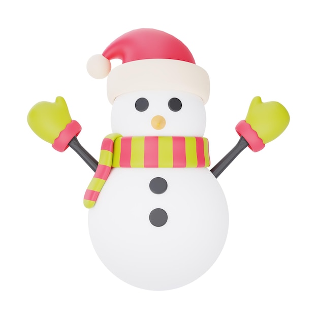 Foto 3d render van stripfiguur sneeuwpop geïsoleerd op een witte achtergrond prettige kerstdagen en nieuwjaar