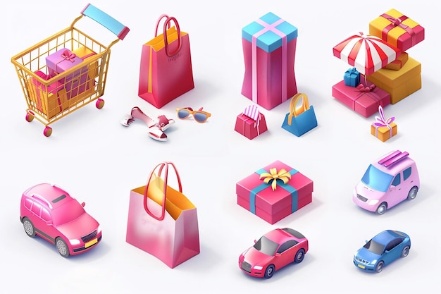 Photo 3d render vector icons for online shopping