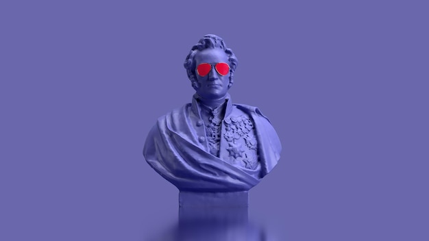 Foto rendering 3d busto antico di colore viola molto peri in bicchieri