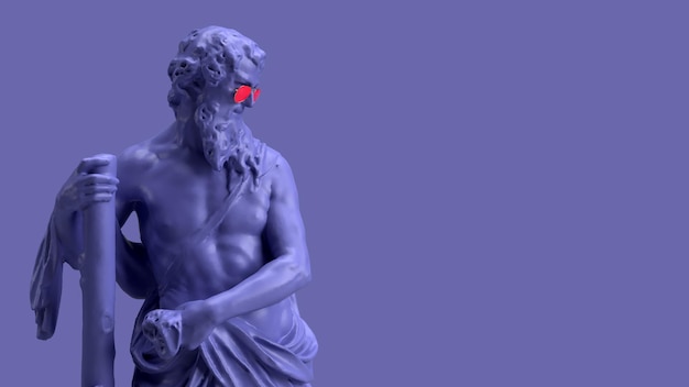 3d render Very Peri color violet a statue with a stick on the left side of the background