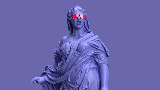 3d render Very Peri color violet a statue of a woman in a shroud in the center of the background