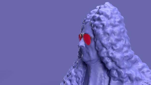 3D render Very Peri kleur violet hoofd van een man met krullend haar