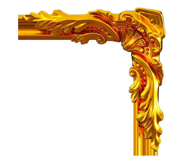 3D render of vintage gold baroque frame scroll gold ornament on transparent background