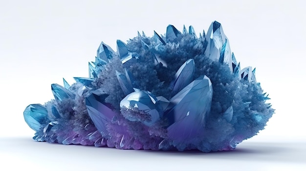 3d render violet blue crystals growing on white rock Generative Ai