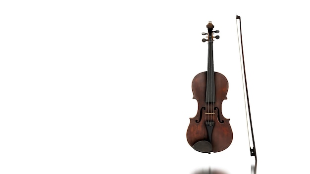 3d render violin isolated in white background rotated on the right side with place for text