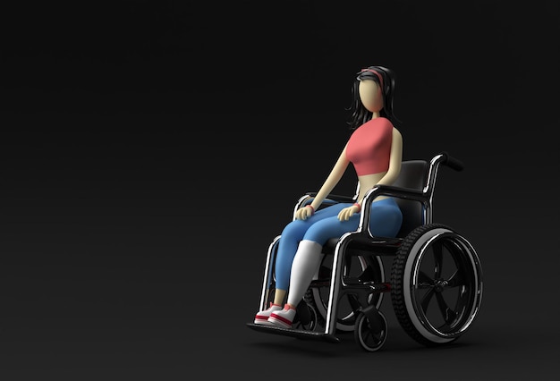 3D render vrouw zittend op rolstoel 3d illustratie Design.