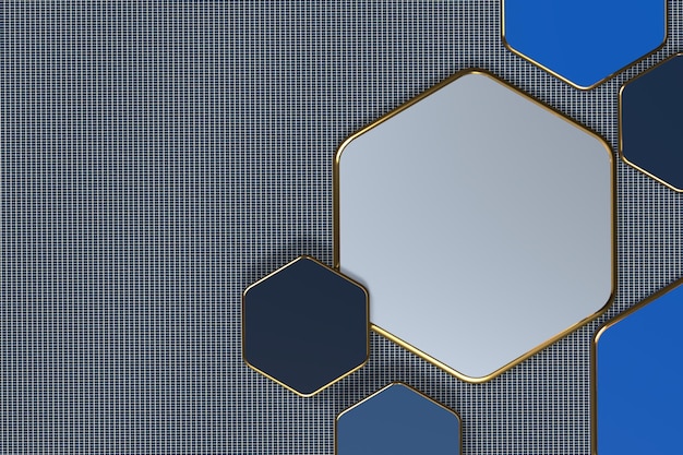 3D render wallpaper hexagon gold line modern Blue color for networking tech inovative style