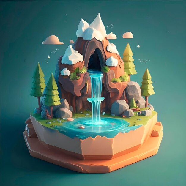 3D render of water fall mountain ai generated