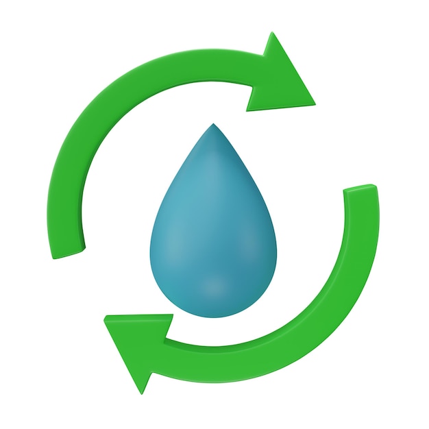 3D render Waterdruppel met afgeronde pijlen geïsoleerd op transparante achtergrond Concept van hernieuwbare natuurlijke hulpbronnen water recycling ecologie